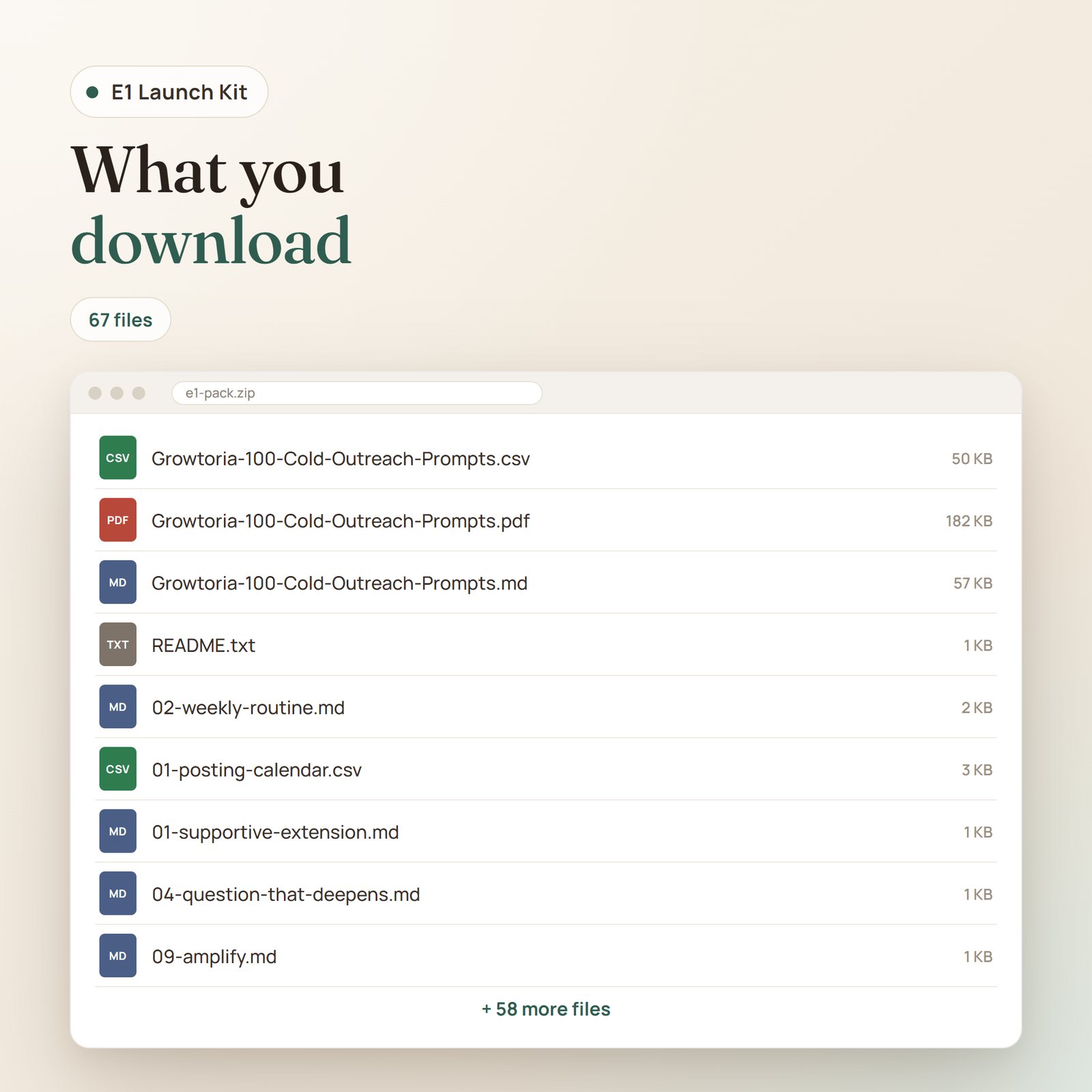 E1 Launch Kit: files included in the download