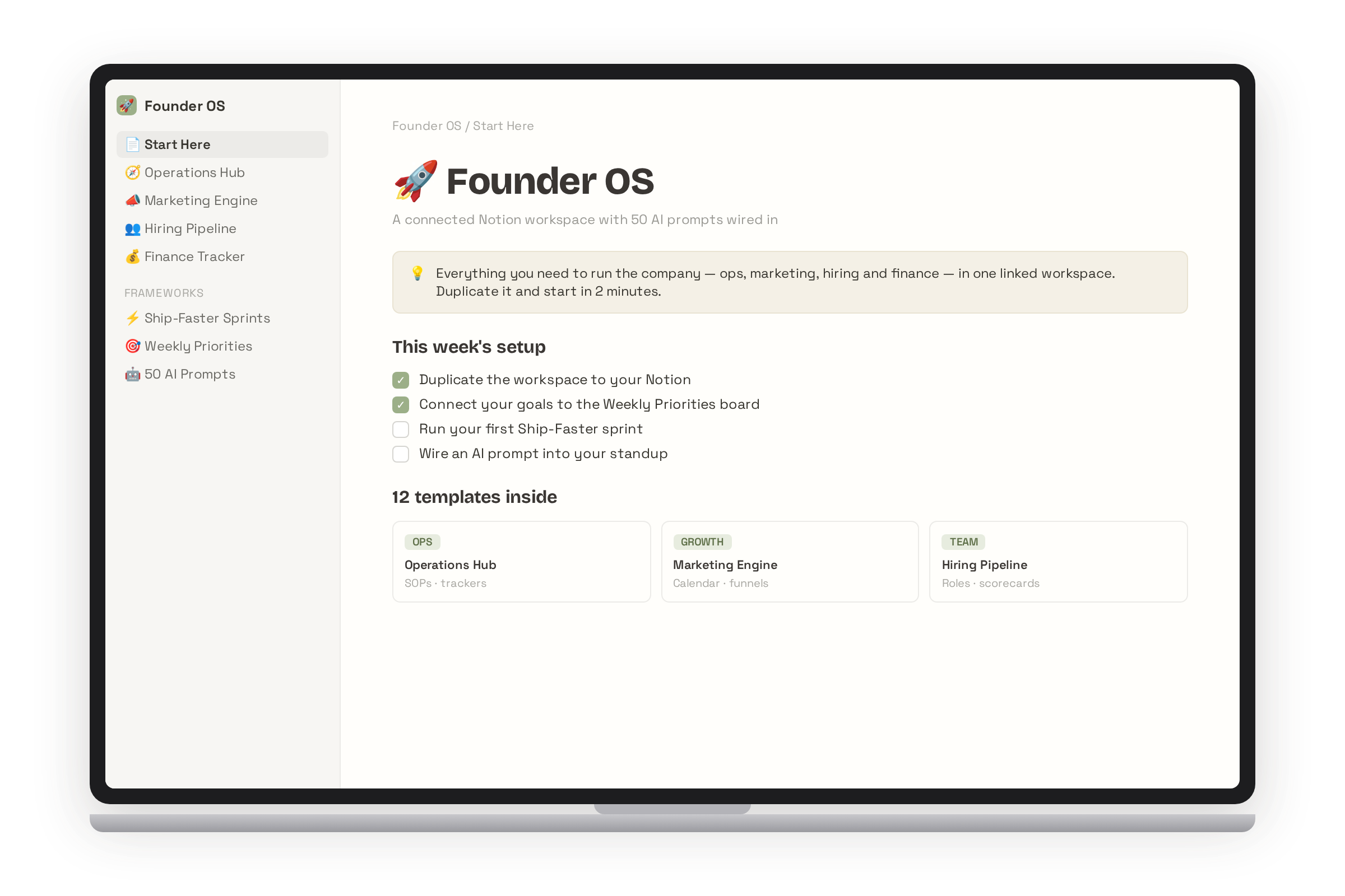 Founder OS — connected Notion workspace