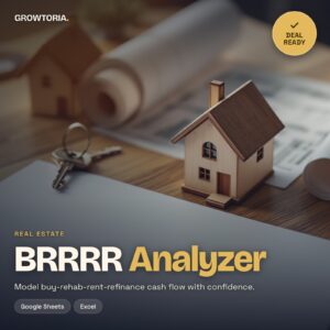 Rental Property Analyzer | BRRRR Cash Flow Spreadsheet (Google Sheets, Excel)
