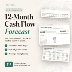 12-Month Cash Flow Forecast Spreadsheet | Small Business Runway Projection (Google Sheets, Excel)