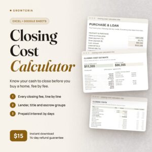 Closing Cost Calculator | Home Buying Spreadsheet (Google Sheets, Excel)