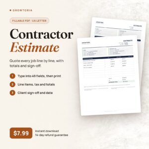 Contractor Estimate Template: the fillable PDF blank and filled in