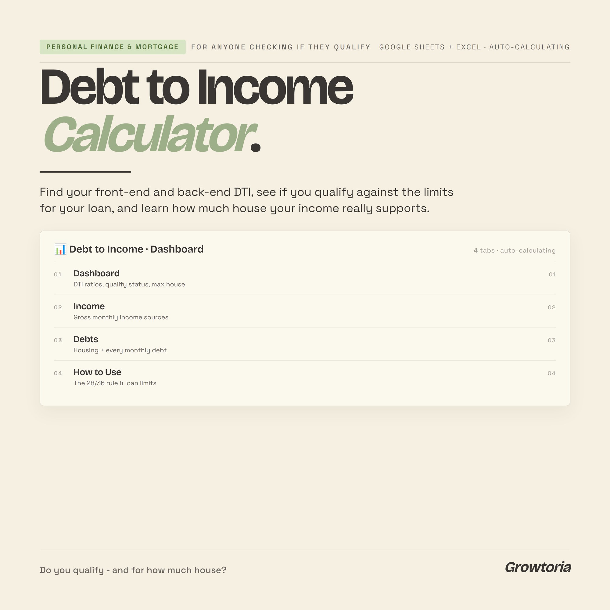 Debt To Income Calculator — Google Sheets template preview