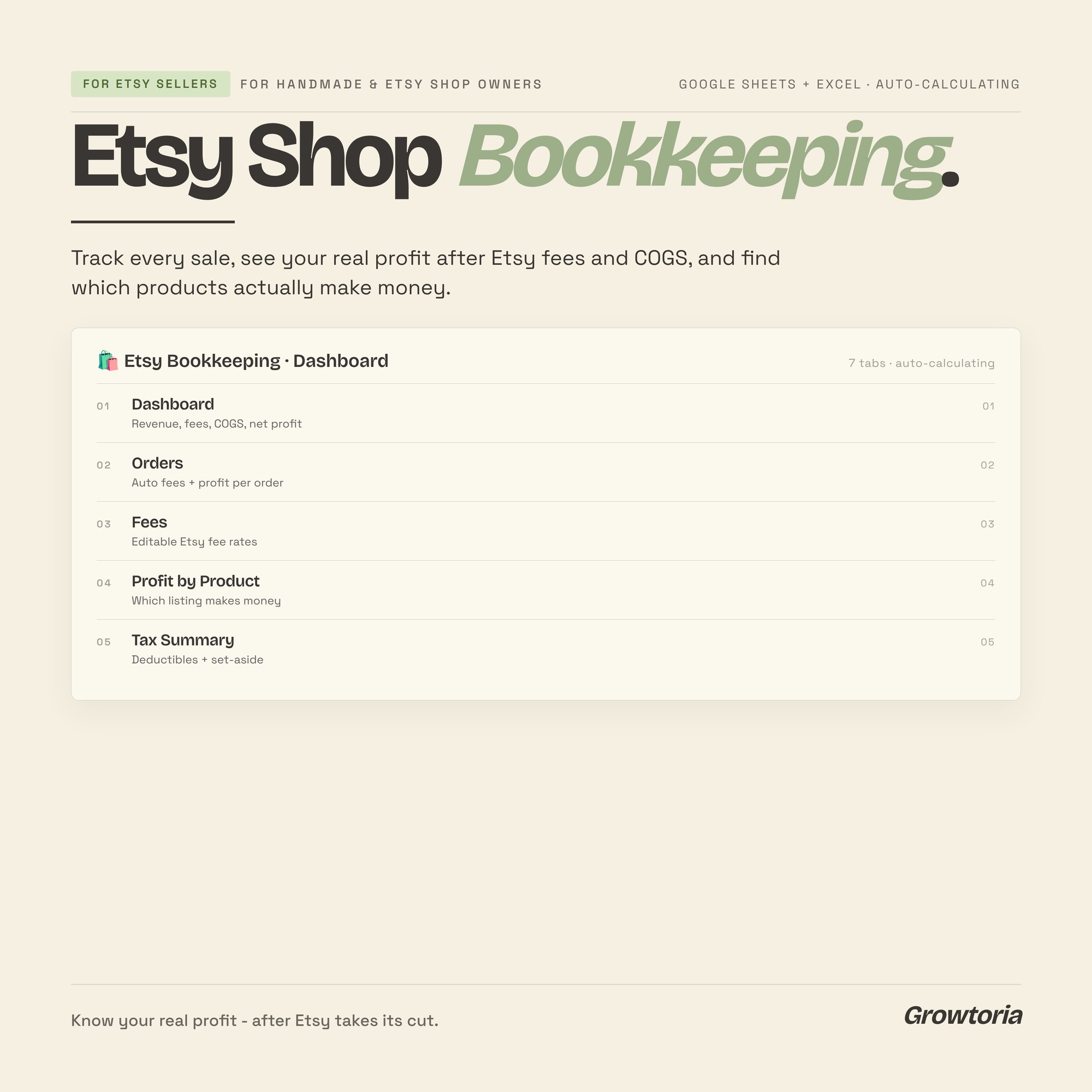 Etsy Bookkeeping Spreadsheet — Google Sheets template preview