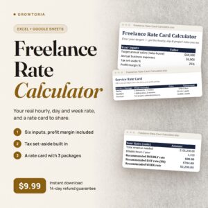 Freelance Rate Card Calculator: rate card and calculator tabs of the spreadsheet