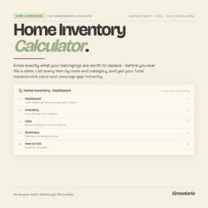 Home Inventory Calculator — Google Sheets template preview
