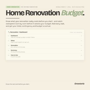 Home Renovation Budget Calculator — Google Sheets template preview