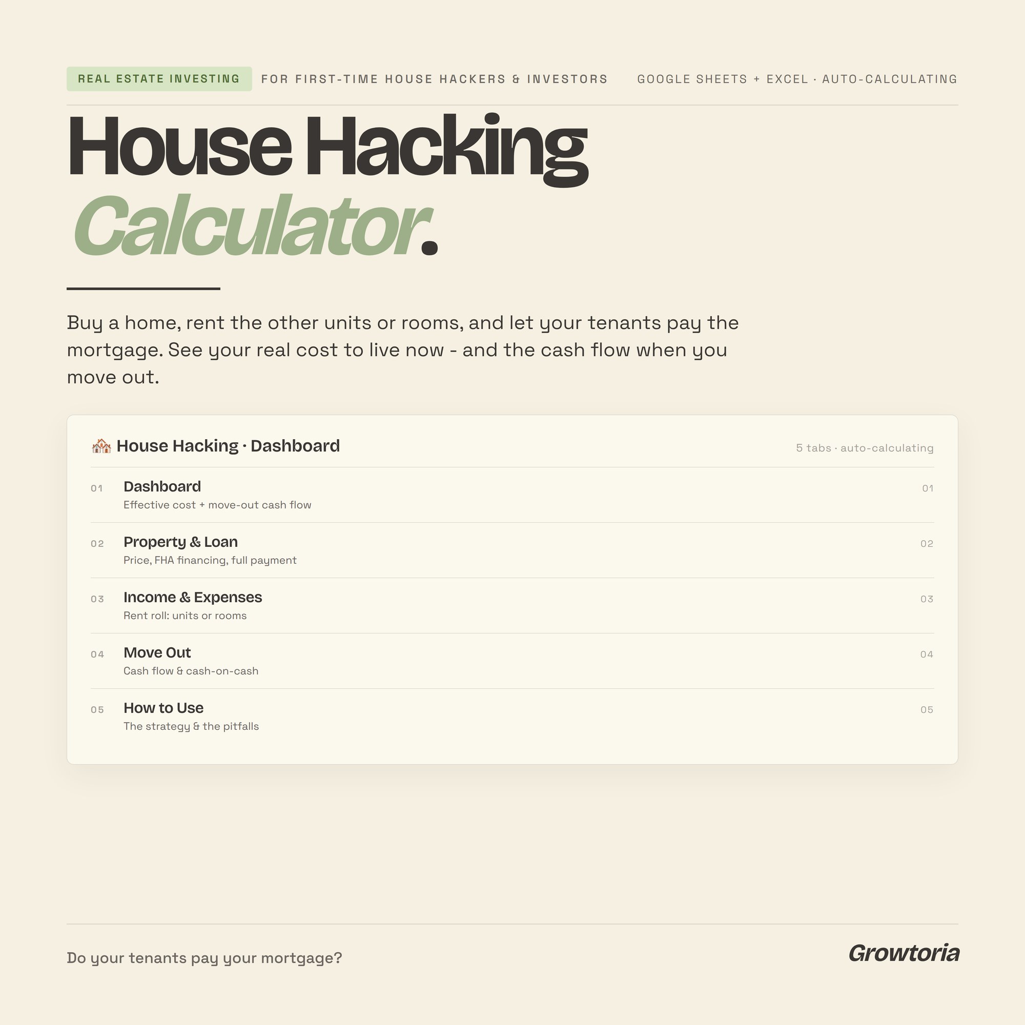 House Hacking Calculator — Google Sheets template preview