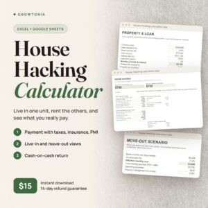 House Hacking Calculator | Rental Property Cash Flow Analysis (Google Sheets, Excel)
