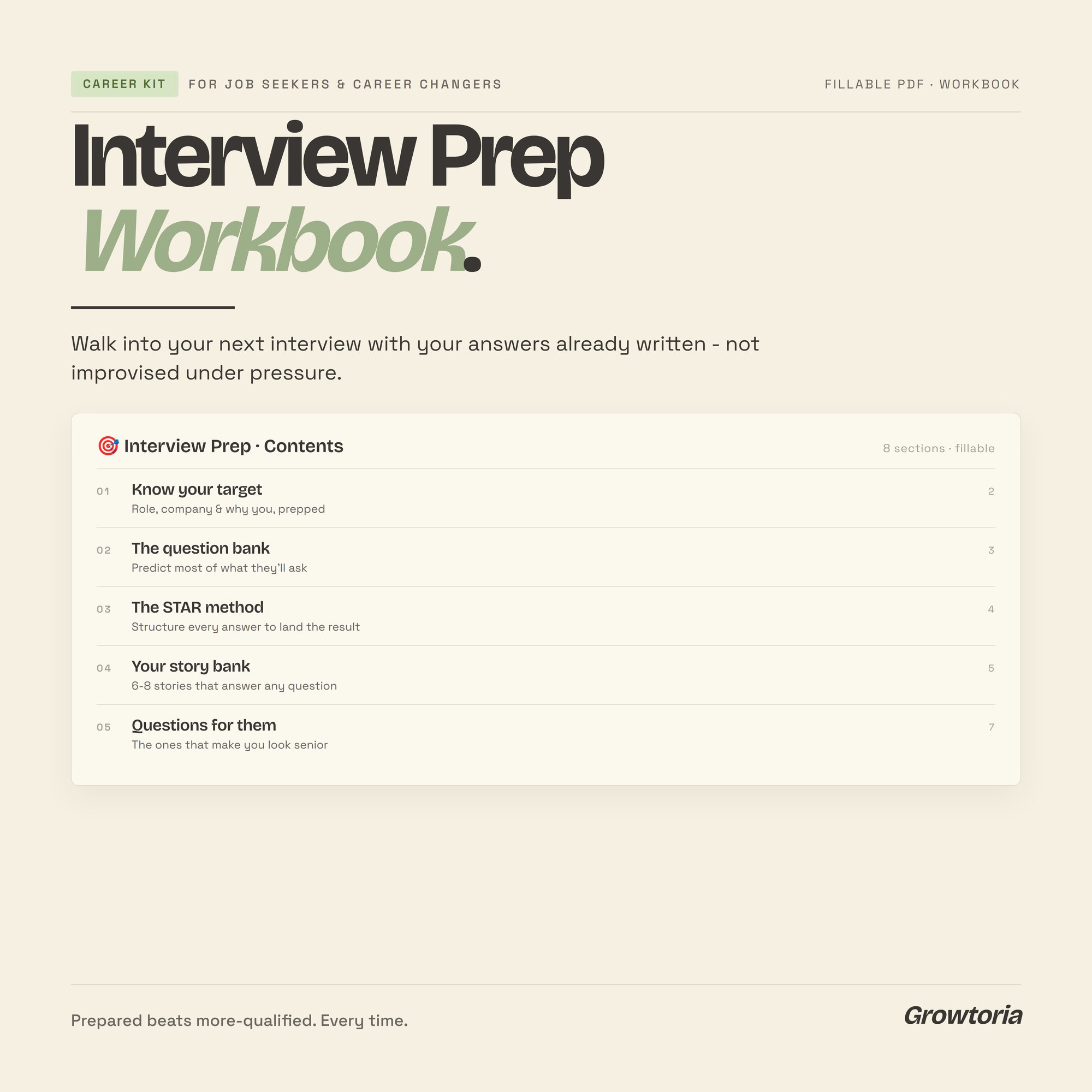 Interview Prep Workbook — PDF template preview