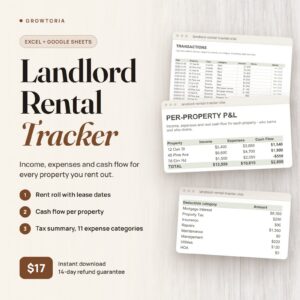 Landlord Rental Tracker | Income, Expense, Cash Flow (Google Sheets, Excel)