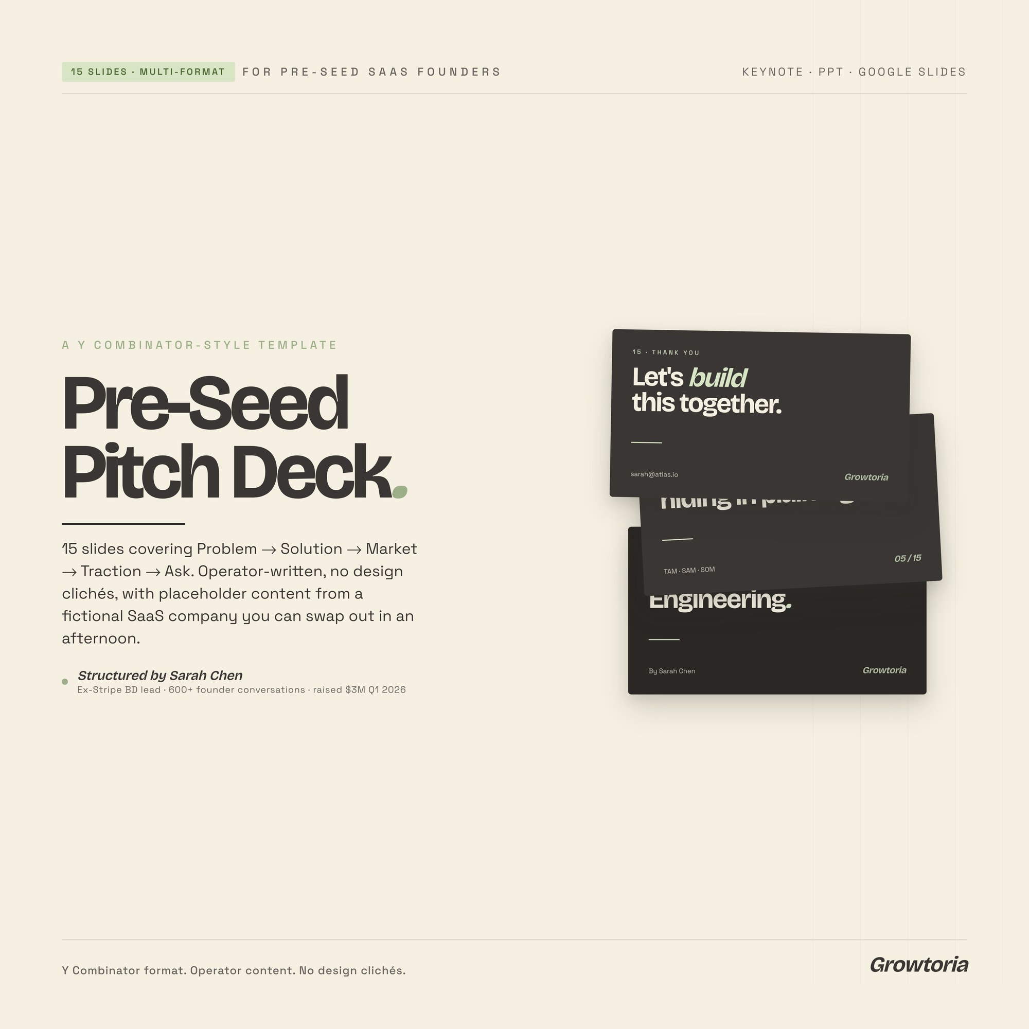 Pre-Seed Pitch Deck — Google Sheets template preview