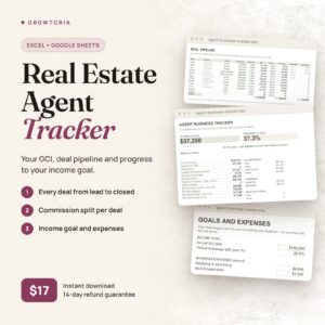 Real Estate Agent Tracker | Commission, GCI & Deal Pipeline CRM Spreadsheet | Google Sheets, Excel