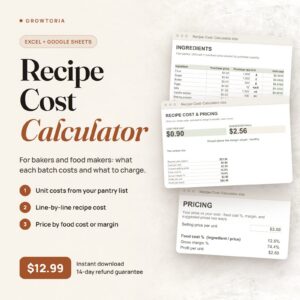 Recipe Cost Calculator for Bakers | Food Pricing Spreadsheet (Google Sheets, Excel)
