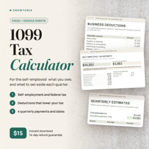 Self-Employed Tax Calculator | 1099 Quarterly Tax Spreadsheet (Google Sheets, Excel)