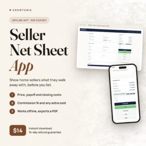 Real Estate Seller Net Sheet App: the net sheet on desktop and the estimated net on mobile