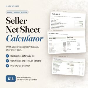 Seller Net Sheet Calculator | Real Estate Commission, Costs (Google Sheets, Excel)