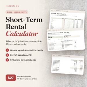 Short Term Rental Calculator | STR vs Long-Term Cash Flow Analyzer (Google Sheets, Excel)