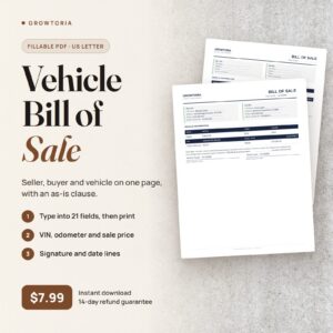 Vehicle Bill of Sale: the fillable PDF blank and filled in