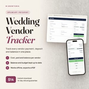 Wedding Vendor Payment Tracker: vendor payments on desktop and the balance summary on mobile