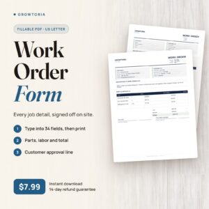 Work Order Form: the fillable PDF blank and filled in