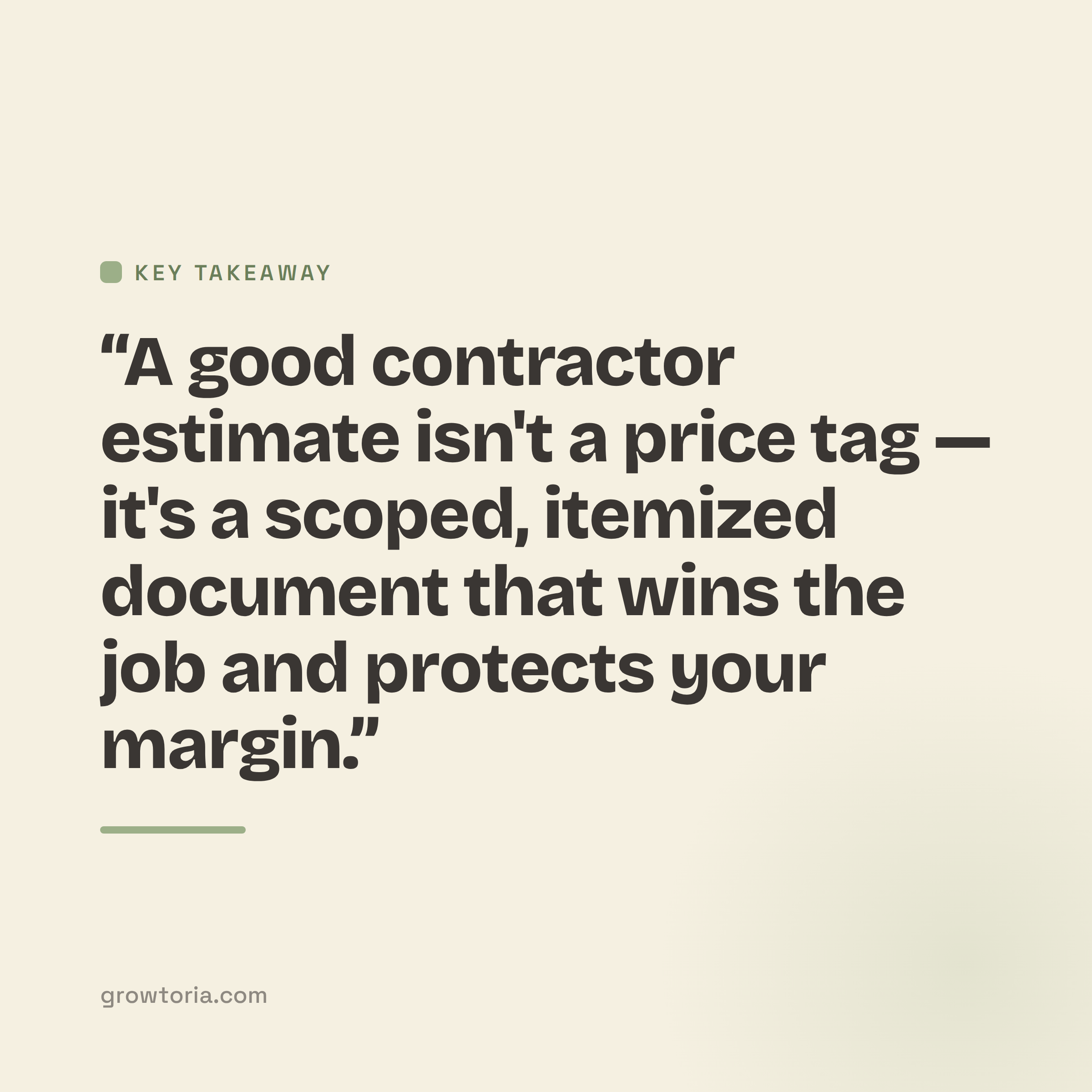 contractor estimate template - key takeaway