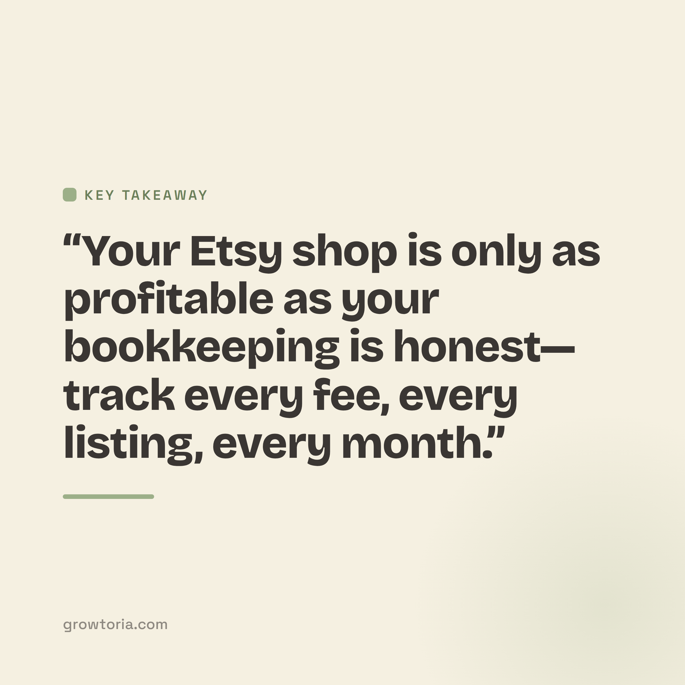 etsy shop bookkeeping spreadsheet - key takeaway
