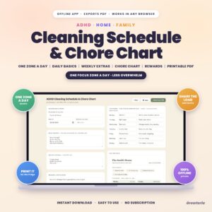ADHD Cleaning Schedule & Chore Chart App | One Zone a Day, Family Chores, Printable PDF | Offline, No Subscription