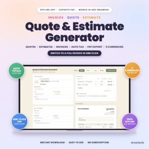 Quote & Estimate Generator App | Quotes, Estimates & Invoices, Auto Tax, PDF Export | Offline, No Subscription