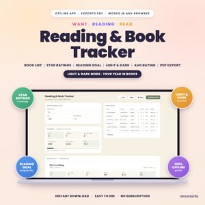 Reading & Book Tracker App | Reading Log, Star Ratings, Yearly Goal, Light & Dark Mode, PDF | Offline, No Subscription