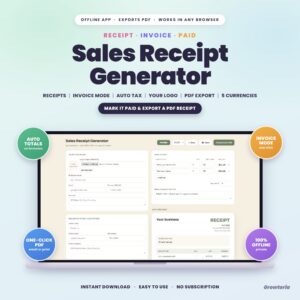 Sales Receipt Generator App | Receipts & Invoices, Auto Tax, Your Logo, PDF Export | Offline, No Subscription