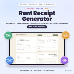 Rent Receipt Generator App | Landlord Rent Receipts, Tenant & Property, PDF Export | Offline, No Subscription