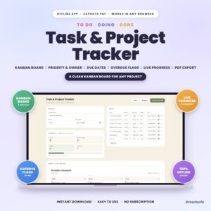 Task & Project Tracker App | Kanban Board, Priorities, Due Dates & Overdue Flags, PDF | Offline, No Subscription