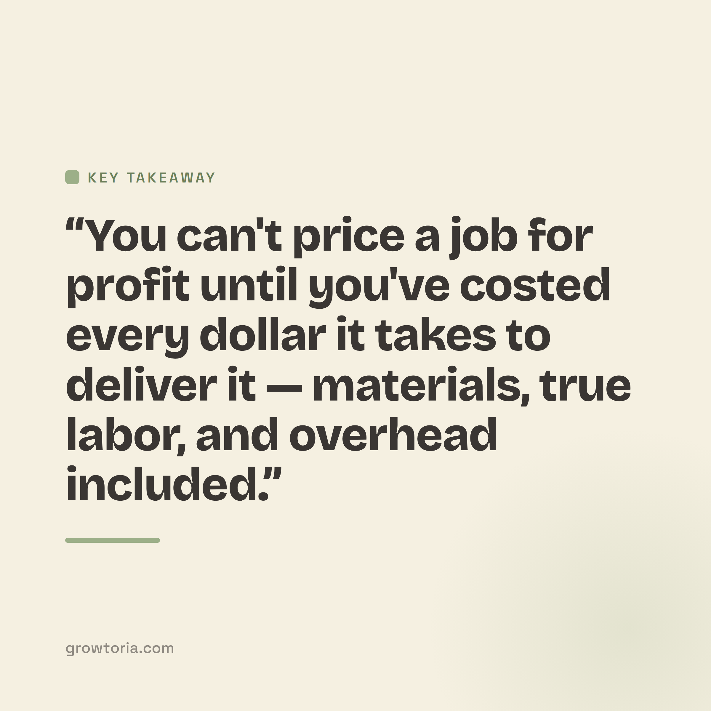 how to cost a job - key takeaway