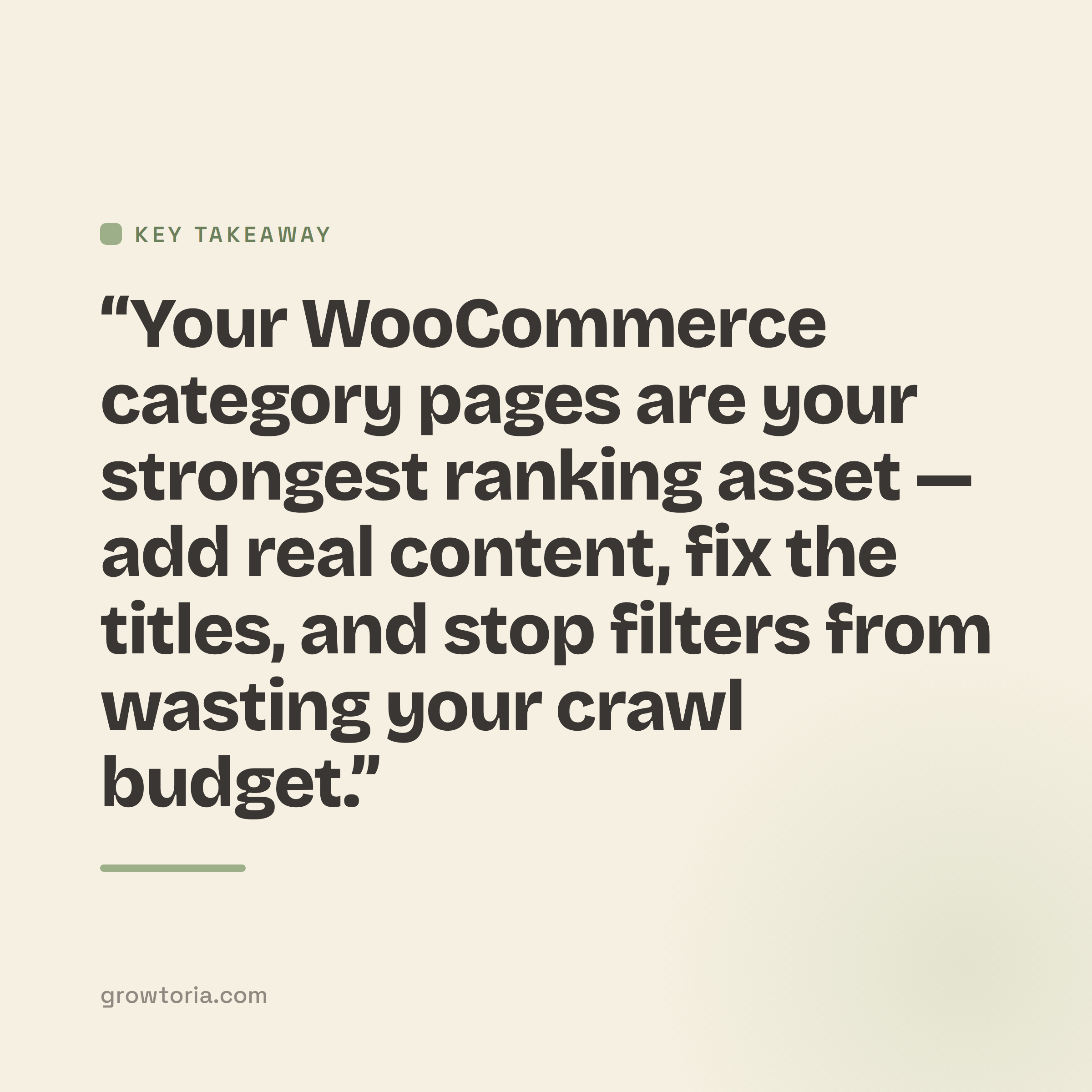 woocommerce category page seo - key takeaway