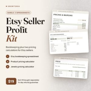 Etsy Seller Profit Kit — 3 spreadsheets: bookkeeping + product & jewelry pricing